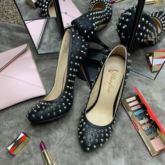 Black leather rivet high heels - Picture 3 of 5